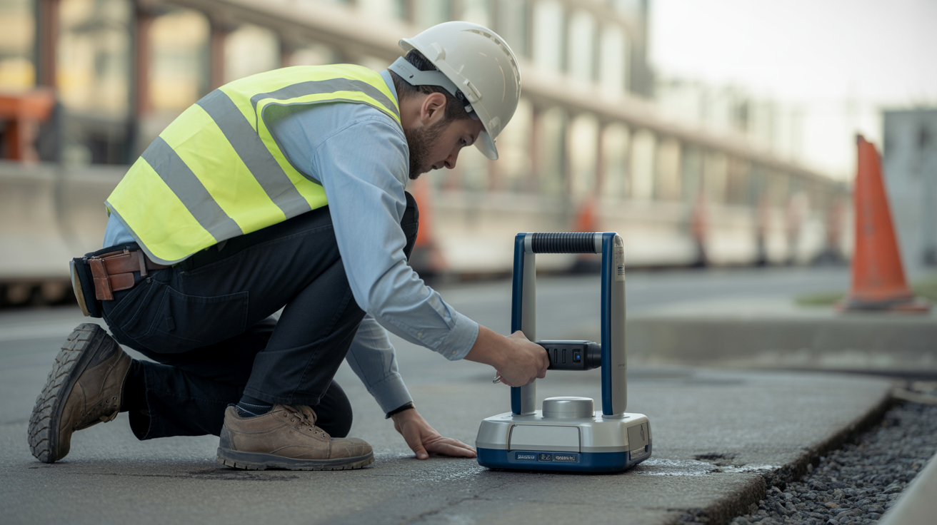 Professional GPR ground penetrating radar surveying on construction site